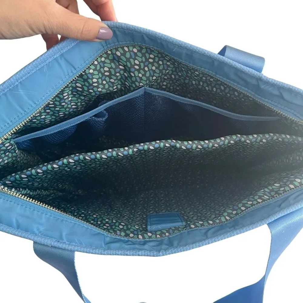 Vera Bradley Light Blue Nylon Large Tote Bag Zip Top Laptop Padded‎ Pockets